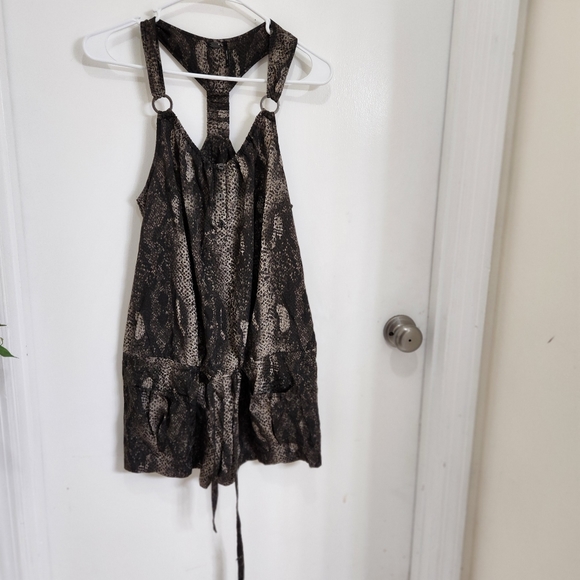 Guess LA  animal print Brown Pockets Pull Tie Racer Back 3 Button Drop Waist - Picture 1 of 12